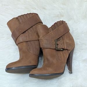 Aldo Tan Distressed Leather Boots with Buckle Detail